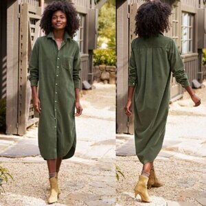 NEW Frank & Eileen Rory Maxi Long Sleeve Button Front Green Corduroy Shirtdress